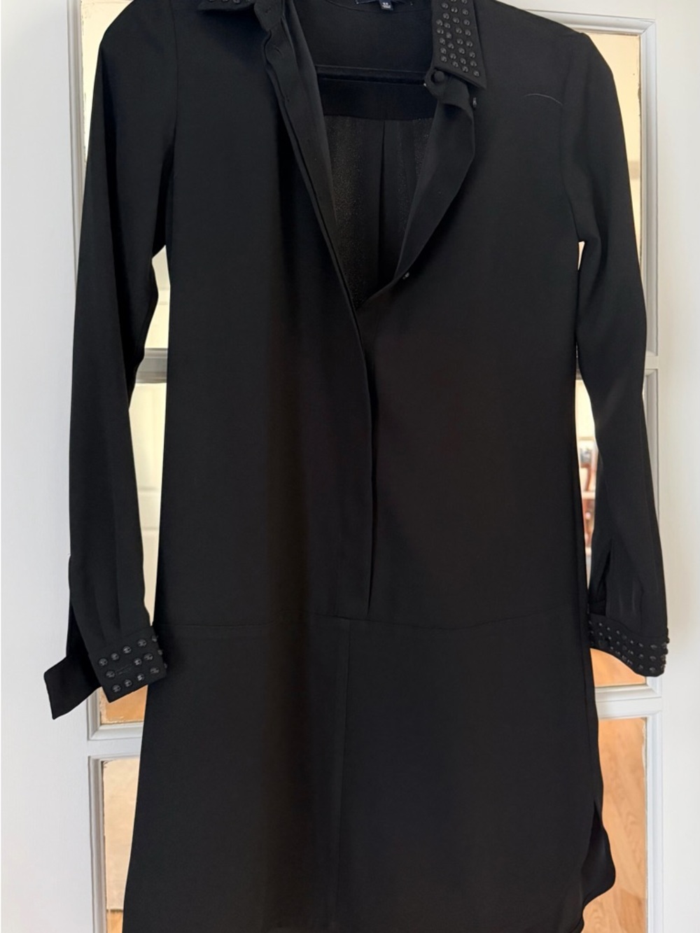 Madewell Black Long Sleeve Shirt Dress with Studded Collar & Cuffs